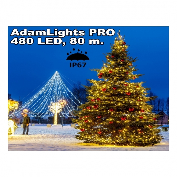 Profesionali AdamLights smulkių lempučių lauko girlianda | IP67, 480 LED, 80 m.